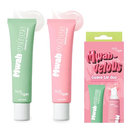 SoloVegan Mwah-velous Guava Lip Duo for Day & Night - Hydrating Lip Butter with Rosehip Oil, Guava & Nourishing Lip Treatment with Hyaluronic Acid for Soft, Plump Lips