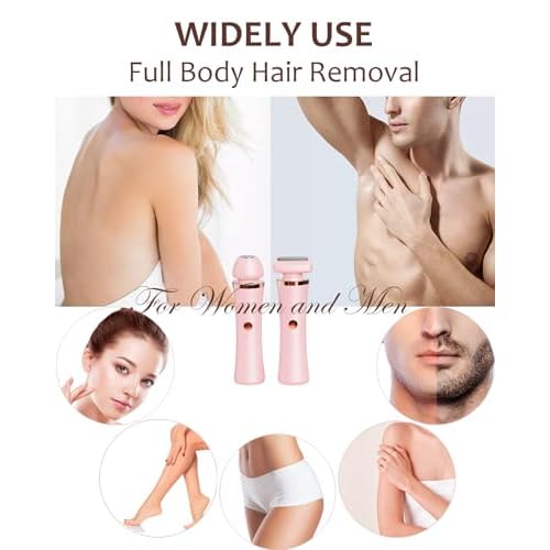 Facial Hair Remover for Women - 2-in-1 Electric Painless Face Hair Removal Shaver Device - Waterproof Face Trimmer & Body Epilator - Rechargeable Razor with 2 Heads for Lips Arms Legs Bikini Body