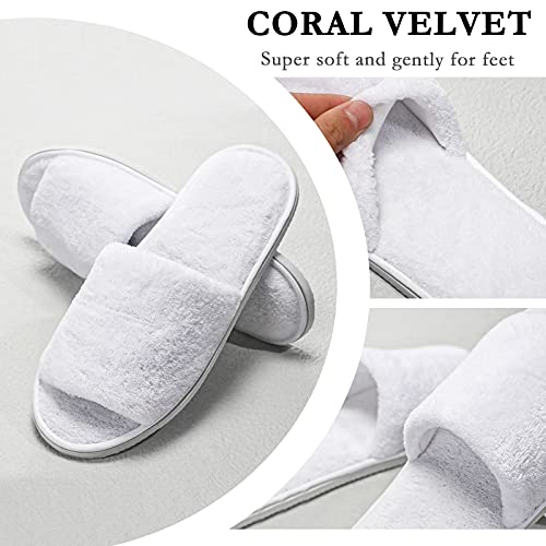Shinymoon 8 Pairs Disposable Velvet Open Toe Non Slip Spa & Travel Slippers - White, Medium