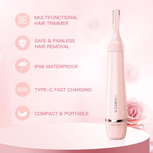 Nose Hair Trimmer for Women, 3in1 Electric Eyebrow Trimmer Waterproof Facial Hair Removal Rechargeable Hair Shaver Razor for Nose Ear Eyebrow Peach-Fuzz Lips Chin FT3001 Pink (Pink)