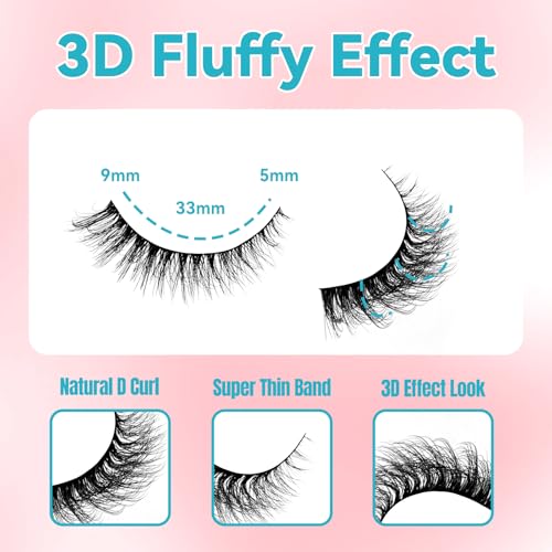 Strip Lashes Kit Wispy False Eyelashes With Strip Lash Glue Soft 10 Pairs Fake Eyelashes Magnetic Lashes Kit by GEMERRY, A03