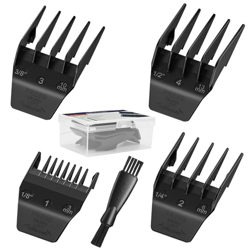 Professional Peanut Clipper Guards for Wahl Peanut ? 4PCS (1/8" to 1/2") Compatible with Wahl Peanut Guards 8685/8655/8035/8663 ? Premium Guide Combs with Storage Bag & Cleaning Brush, Black