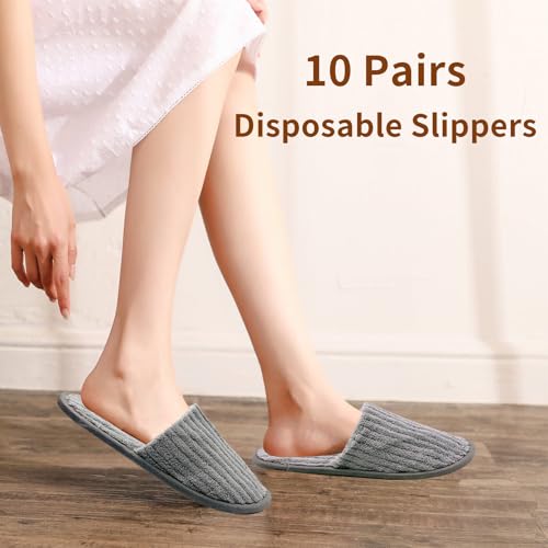 Disposable Slippers for Guests, 10 Pairs Coral Fleece Non Slip Hotel Slippers, Unisex, Washable Reusable for Hotel, Guest, Travel, Bride, Women