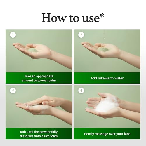 Matcha & Enzyme Powder Wash, Gentle Face Wash for Sensitive Skin, Removes Impurities, Daily Exfoliating Pore Cleansing Foam, Powder to Foam, Fragrance Free Korean Skincare 1.76 oz
