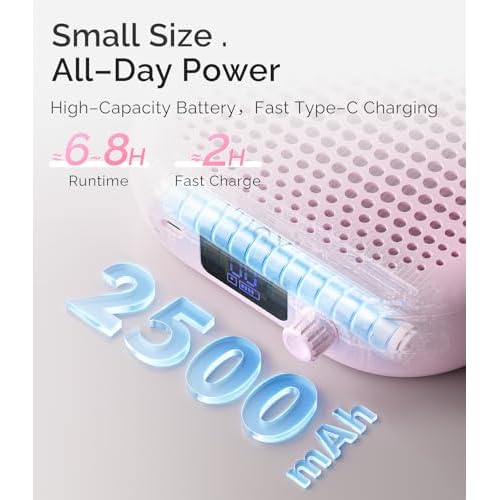 L'UGX Rechargeable Nail Dust Collector Profesional ? Compact Dust Collector Nail Tech with Strong Suction, 10-Speed Turbo Fan, LED Display Nail Dust Cleaner for Home & Salon Use -Pink