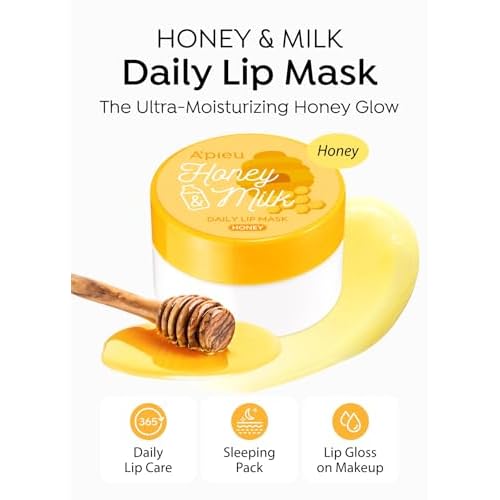 A'PIEU Honey & Milk Daily Lip Mask (Honey) - Nourishing Overnight Korean Lip Mask | Hydrating Lip Moisturizer Propolis & Royal Jelly for Soft, Plush Lips