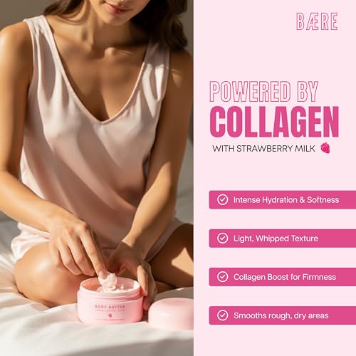 Collagen Body Butter with Strawberry Milk ? Dermatologist Tested, Anti Aging Korean Skin Care ? Deep Moisture For Soft Dewy Skin & Smooth Texture ? Vegan Clean Beauty Body Moisturizer ? 7 Fl Oz