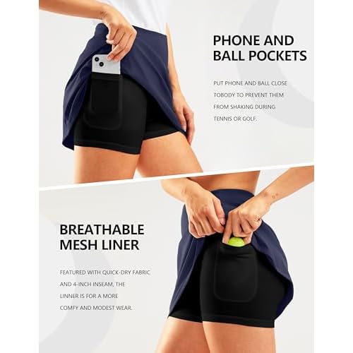 SANTINY 16" Golf Skorts Skirts for Women Zipper Pockets Women's High Waisted Tennis Skirt Athletic Skort