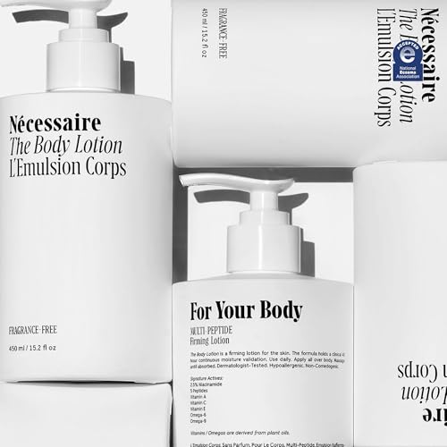 N?cessaire The Body Lotion - Fragrance-Free - Multi-Peptide Moisturizer - Firming Body Lotion for Women + Men. 2.5% Niacinamide. Non-Comedogenic + Hypoallergenic for Sensitive Skin ? 450ml/15.2 fl oz