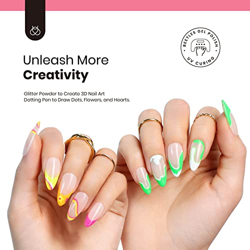 beetles Gel Polish Nail Art Liner Set with 2 Pcs 15ml No Wipe Gel Top Coat and Base Coat Set Gel Liner Nail Polish White Black Red Silver Nude Glitter Colors Paint Swirl Built Thin Brush in Bottle