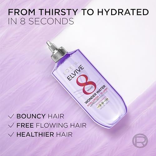 L'Oreal Paris Elvive Hyaluron Plump Flash Hydration Wonder Water Hair Rinse, 8 Second Hydrating Hair Care Treatment for Soft, Shiny Hair, 6.8 Fl Oz