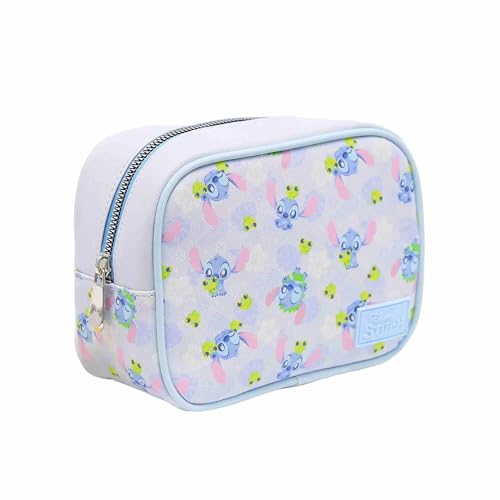 Impressions Vanity Stitch Hoppin Around Cosmetic Bag for Travel, Faux Saffiano Leather, Stitch Printed Artwork Makeup Bag for Women with Lined Interior, Slip Pockets, Makeup Pouch with Silver Hardware