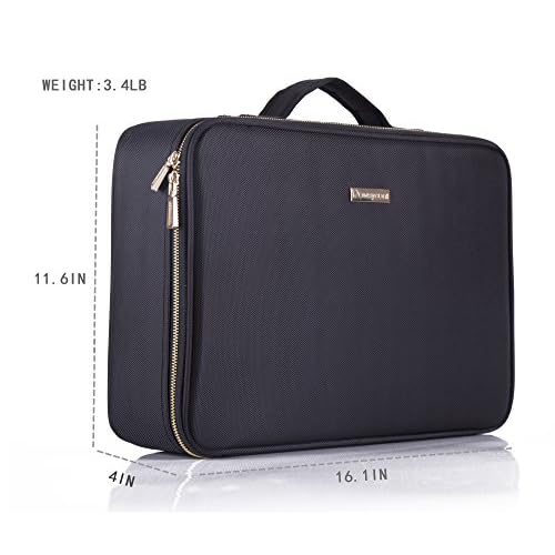 ROWNYEON Makeup Bag Cosmetic Makeup Train Case Artist Makeup Organizer Professional Portable Storage Bag for Women Girl Waterproof EVA Adjustable Dividers Large Black
