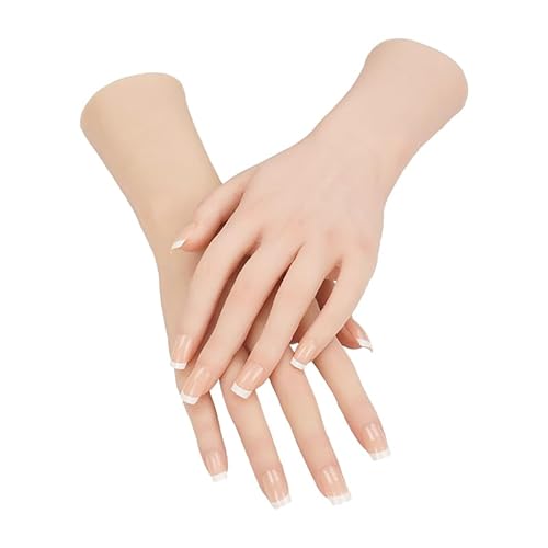 Realistic Female Silicone Hand Mannequin Hand Model Fake Hand with Skeleton for Manicurist Reusable Acrylic Nails Art Practice Jewelry Display - Nude Left Hand