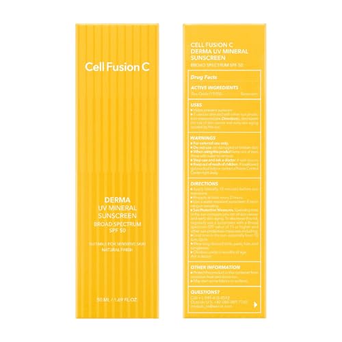 Cell Fusion C Derma UV Mineral Sunscreen SPF 50, Face Sunscreen for Sensitive Skin, Made with 19% of Zinc Oxide, Natural Finish, 50ml / 1.69 fl.oz