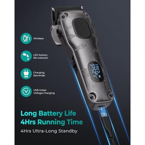Hair Clippers for Men Professional, Cordless & Corded Barber Clippers for Hair Cutting with Package Case, Electric Grooming Kit for Home & Barber Use, LED Battery Display, Birthday Gift for Men