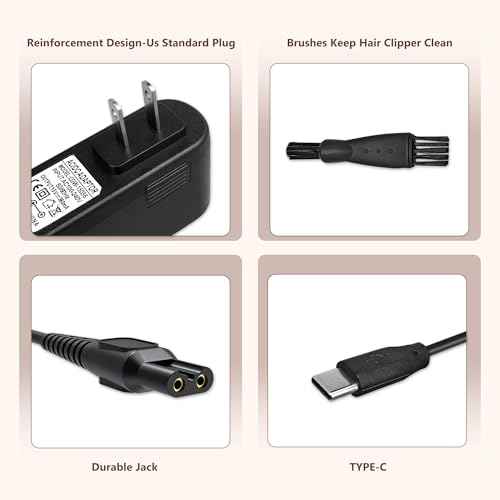 15V Charger with USB-C Replacement Power Cord Bundle for Philips Norelco Shavers & Beard Trimmers?Compatible with HQ8505, QP6531, MG7750, S1211, S9987, BT3210, BT3230, BT5511, BG5025, OneBlade