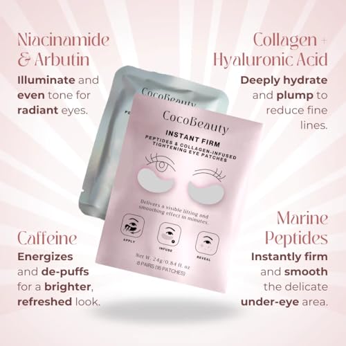 InstaFirm Eye Patches ? Under Eye Mask for Puffiness and Dark Circles ? Topicals Eye Treatment for Women & Men ? Eye Bags Solution ? Hydrating Eye Masks for Health and Beauty (8 pairs)
