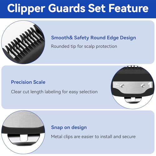 Replacement for Wahl Clipper Guards Set, Compatible with Wahl 1 Clipper Guards Set, 1/8" 3mm Hair Clipper Guards Set for Professional Stylists and Barbers, Black