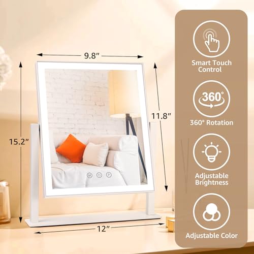 Lyeasw Makeup Vanity Mirror with Lights, Lighted Hollywood White Makeup Mirror with 3 Color Lighting Modes, Smart Touch Control, 360¡ÆRotation