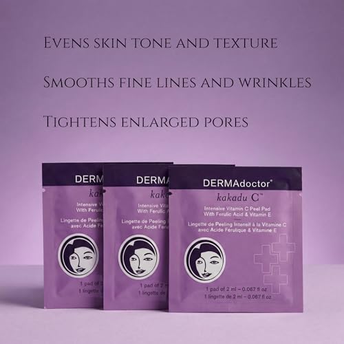 DERMAdoctor Exfoliating Toner Pads - Illuminating Chemical Peel for Face - Vitamin C Glycolic, Lactic Acid - AHA & BHA Liquid Exfoliant Pore Pads for Wrinkles Uneven Skin Tone Enlarged Pores -30 Pack