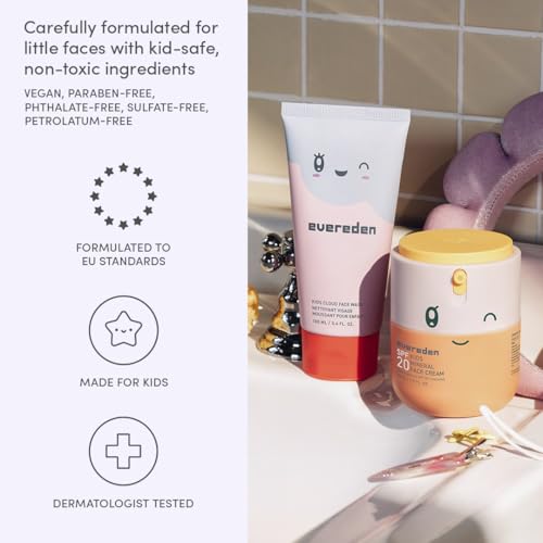 Evereden Kids Healthy Morning Duo with Headband for Girls and Baby Lip Balm: Clean & Vegan Skin Care | Cloud Face Wash, SPF 20 Mineral Face Cream | Non-Toxic & Easy-to-Use