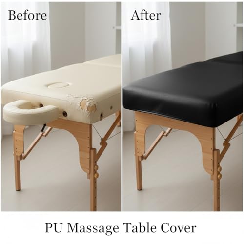 PU Leather Massage Table Cover Protector, Wipeable Waterproof & Oil-Resistant Fitted Replacement Sheet with Elastic & Back Securing Straps for Massage, Spa & Lash Beds, Fits 28?32¡± Wide