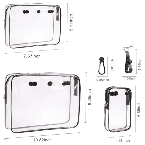 3 Packs Clear Beach Tote Bag Accessories suitable for Bogg Bag Insert Bag with 2 Hooks Key Holder Travel Cellphone Makeup Bags Toiletry Brush Organizer Cosmetic Divider Storage Inner Pouch -Black