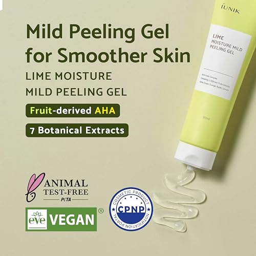 IUNIK Lime Moisture Mild Peeling Gel 3.04 Fl Oz - Gentle Exfoliating Deep Cleansing Glowing - Smooth with AHA & Fruits Complex - Control Sebum Clear Dead Skin Cells Blackheads Pore-Minimizing Vegan