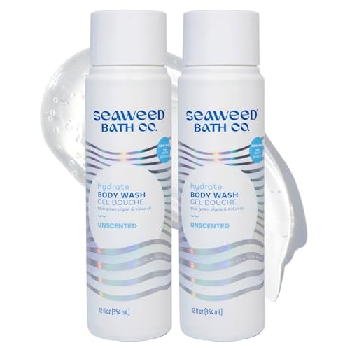 Seaweed Bath Co. Hydrate Body Wash - Unscented | Foaming Shower Gel Cleanser with Natural Ingredients | Fragrance Free and Gentle | Good For Sensitive Skin | 12 oz (Pack of 2)