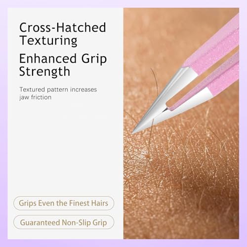SHILING Professional Precision Tweezers, Stainless Steel Pointed Tip, 0.1mm Ultra-Thin, Pink, Eyebrow and Facial Hair Removal, personal care and makeup tools