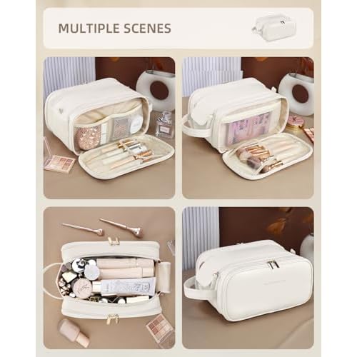 Travel Makeup Bag - Women's Portable Travel Organizer, Waterproof Cosmetic Storage Bag, Vertical Brush Holder for Easy Access