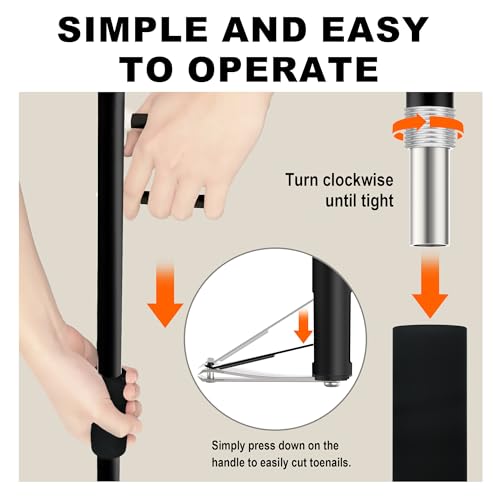 Long Handle Toenail Clippers with Built in Magnifier, Wide Jaw for Thick Nails, Easy Pedicure Tool for Seniors and Arthritis,Dark Black (27.20In)