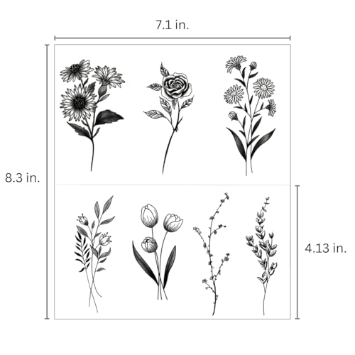 One Grace Medium Black Flower Temporary Tattoos - Realistic Long Lasting Waterproof Tattoos - Floral Bouquet Wild Plants and Branch Tattoos for Women and Men