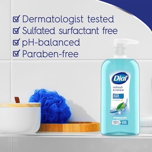 Dial Body Wash,Refresh & Renew Spring Water,23 Fl Oz,Hydraclean Complex & Vitamin E,Gentle,Leaves Skin Feeling Nourished,Dermatologist-Tested,No Parabens-& Sulfates,(Pack of 6)