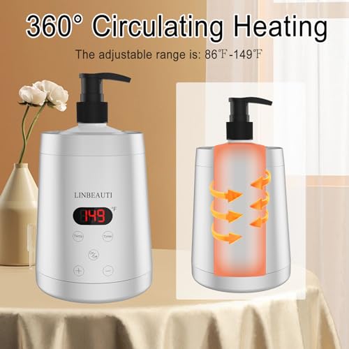 Professional Massage Oil Warmer Bottle Lotion Heater for SPA, Automatic Oil Warmer Heated Essential Lotion Cream with Two Oil Bottle Dispenser for Salon, Barber Shops, Home (Silver)
