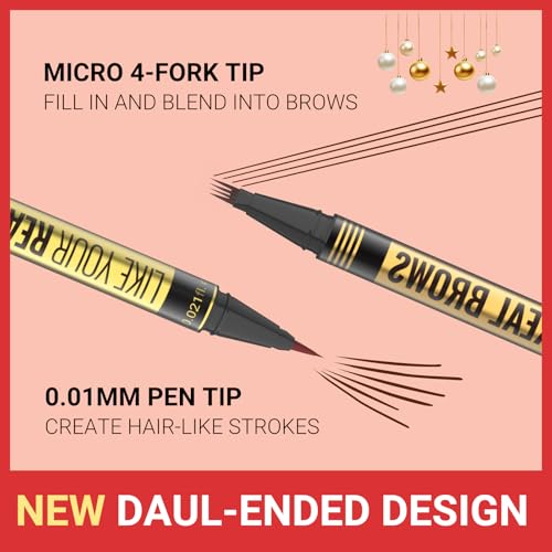 Microblading Eyebrow Pen - 2-in-1 Dual-Ended Eyebrow Pencil with Micro-Fork Tip & Precise Brush-Tip for Natural, Long Lasting Brows - Black