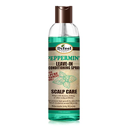 Difeel Scalp Care Leave in Conditioning Treatment - Peppermint Oil 6 oz. with Spray Cap & Dispensing Cap