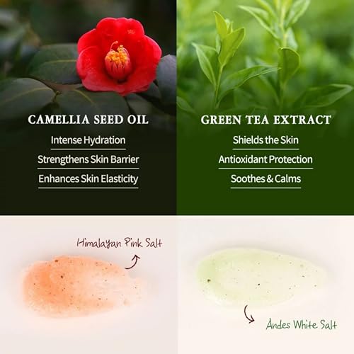 SanDaWha SKINCURE Jeju Body Scrub - Korean Skincare Green Tea Frappe Scrub with Andes White Salt & Green Tea Powder for Exfoliating, Hydrating & Smoothing ? Refreshing Herbal Scent, 250g
