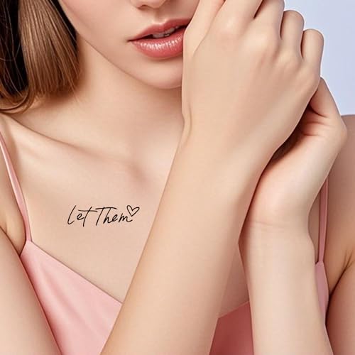 6 Sheets Let Them Heart Temporary Tattoo Stickers - Water Resistant Fake Tattoos for Women/Adults/Kids, Long-Lasting Black Letter Design, Easy Apply & Remove for Parties