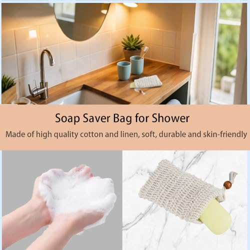 36 Pack Soap Saver Bags, Natural Cotton Linen Soap Pouch Mesh with Drawstring, Exfoliating Shower Bar Soap Holder for Bath Foaming and Drying Scrubber