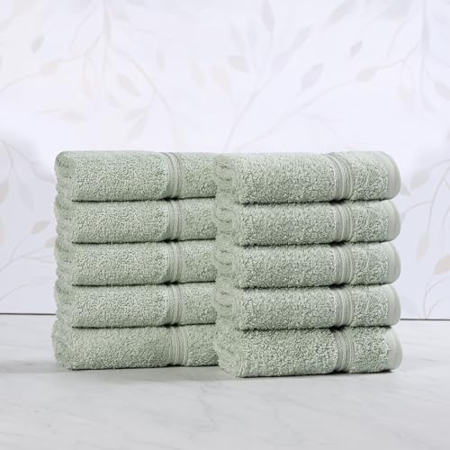 Superior Egyptian Cotton 10-Piece Face Towel Set , Small Towels For Facial, Spa, Quick Dry, Absorbent Towels, Bathroom Accessories, Guest Bath, Home Essentials, Washcloth, Airbnb, Sage