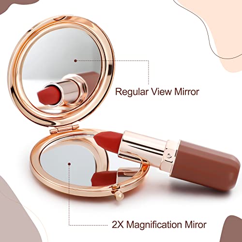 Roowest 16 Pack Metal Rhinestone Compact Mirror Bulk for Women Inspirational Rose Gold Magnifying Pocket Mirrors for Purses Women Day Gift Wedding Bridal Shower Favors