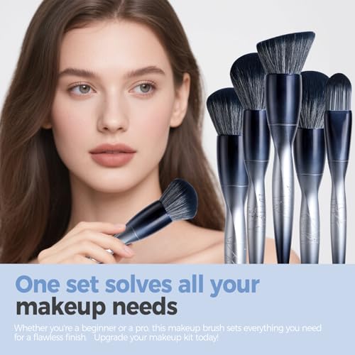 BS-MALL Professional Makeup Bruhses & 2 Pcs Makeup Sponges for FoundationPremium Synthetic Foundation Powder Concealers Eye Shadows Blush Makeup Brushes with Black case
