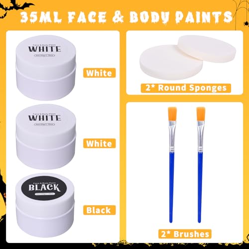 Halloween Black and White Face Paint Kit - 7pcs Large Capacity Facepaint for Adult Clown SFX Zombie Special Effects Makeup With Brushes & Sponges