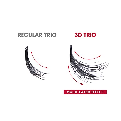 iENVY False Eyelashes Triple Black 3D Individual Trio Lashes 3X Volume Reusable Eyelash Clusters (Long)