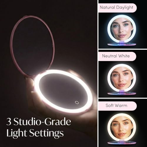 Fancii Mini Taylor Compact Magnifying Mirror with LED Light, 10x/1x, Rechargeable, 3 Light Settings, Dimmable - Small Lighted Travel Handheld Mirror for Pocket, Handbag, Purse, 2-Sided (Lovestruck)