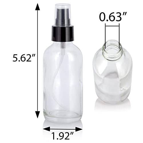 JUVITUS 4 oz Clear Glass Boston Round Bottle with Black Treatment Pump (12 Pack) + Funnel