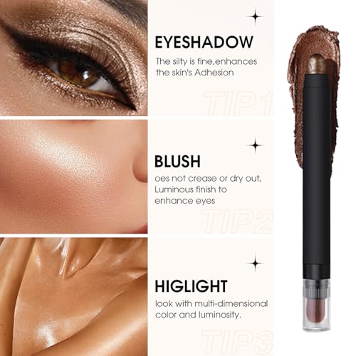 Shimmer Eyeshadow Stick ?Mocha Taupe Dual-Ended Creamy Pearl Eye Shadow Pencil with Built-In Smudger, Waterproof Long-Lasting High Pigment Eye Makeup for Smooth Glide 08#