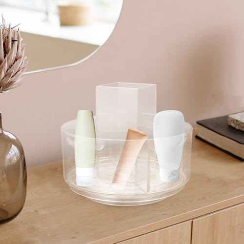 balacoo 360 Rotatable Desktop Cosmetics Rack Multi-Layer Makeup Organizer Storage Box for Vanity Bathroom Countertop Clear Cosmetic Display Holder 6.88X6.88X6.10In